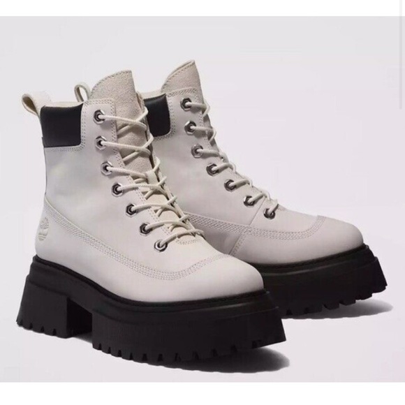 Timberland SKY 6 Inch Lace Up Platform Boots White Nubuck Size 7 Leather - Picture 5 of 6